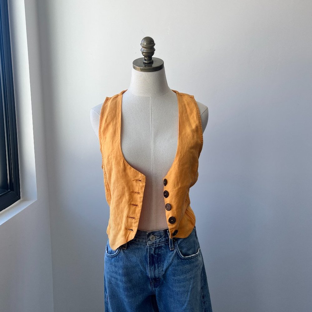 Free People Orange Adjustable Linen Vest